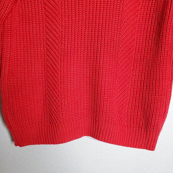 Moussy Red Elbow Sleeve Cable Knit Crew Neck Pullover Sweater Free Size Classic - Picture 9 of 12
